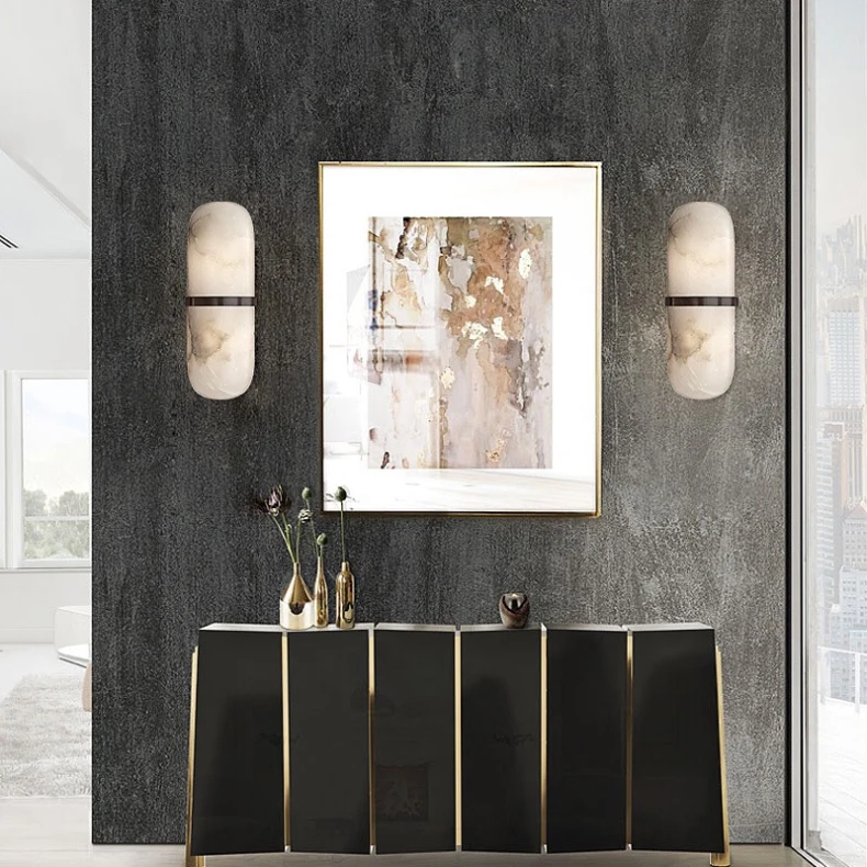 Real Marble LED Wall Lamp Brass Bedroom Parlor Sconce