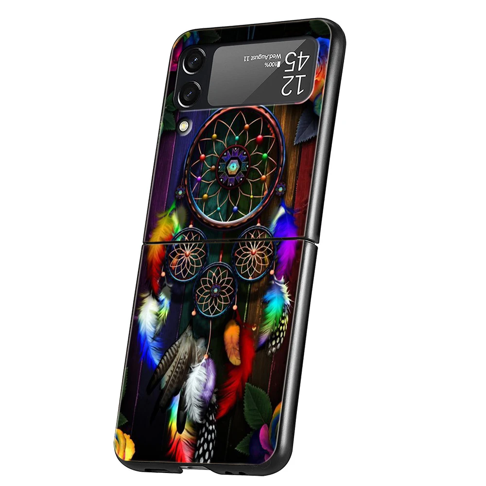 Mandala Dreamcatcher Hard PC Phone Case For Samsung Galaxy Z Flip 6 5 4 Black Cover For Galaxy Z Flip 3 Foldable Shockproof Case