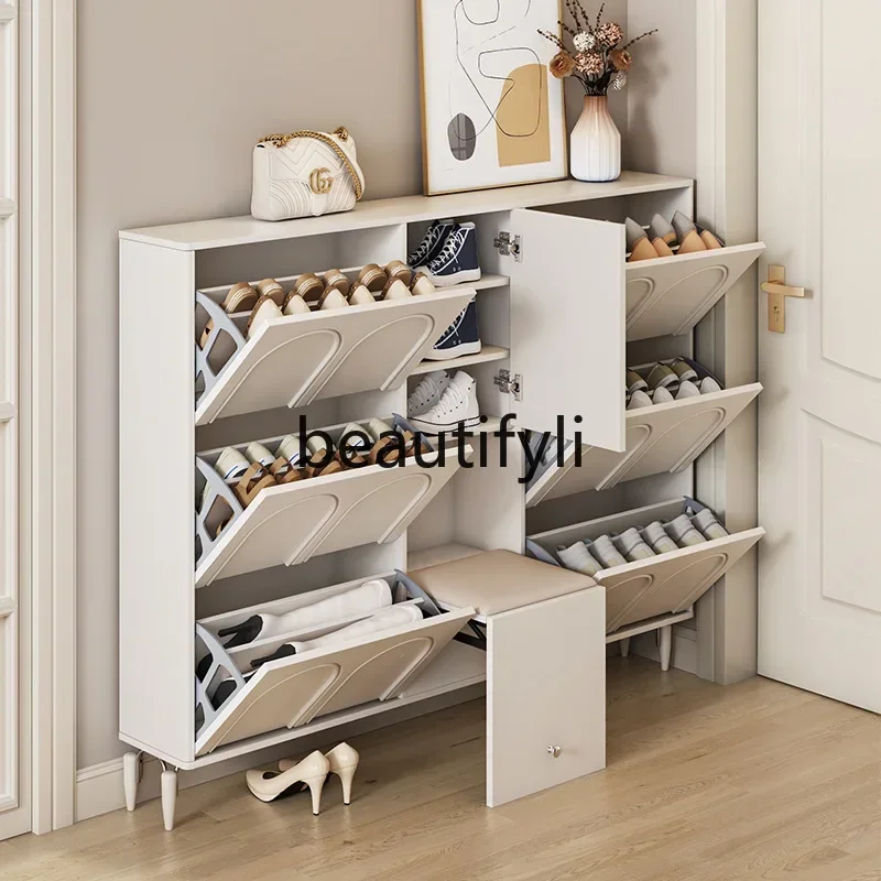 178CC French cream style ultra-thin shoe cabinet storage household corridor door thin shoe cabinet