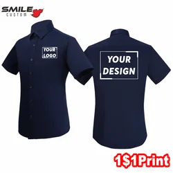 Camisa Masculina de Manga Curta Profissional, Design de Marca Personalizado, Polo Empresarial Casual, Bordado Estampado Logotipo, S-7XL, Moda Verão