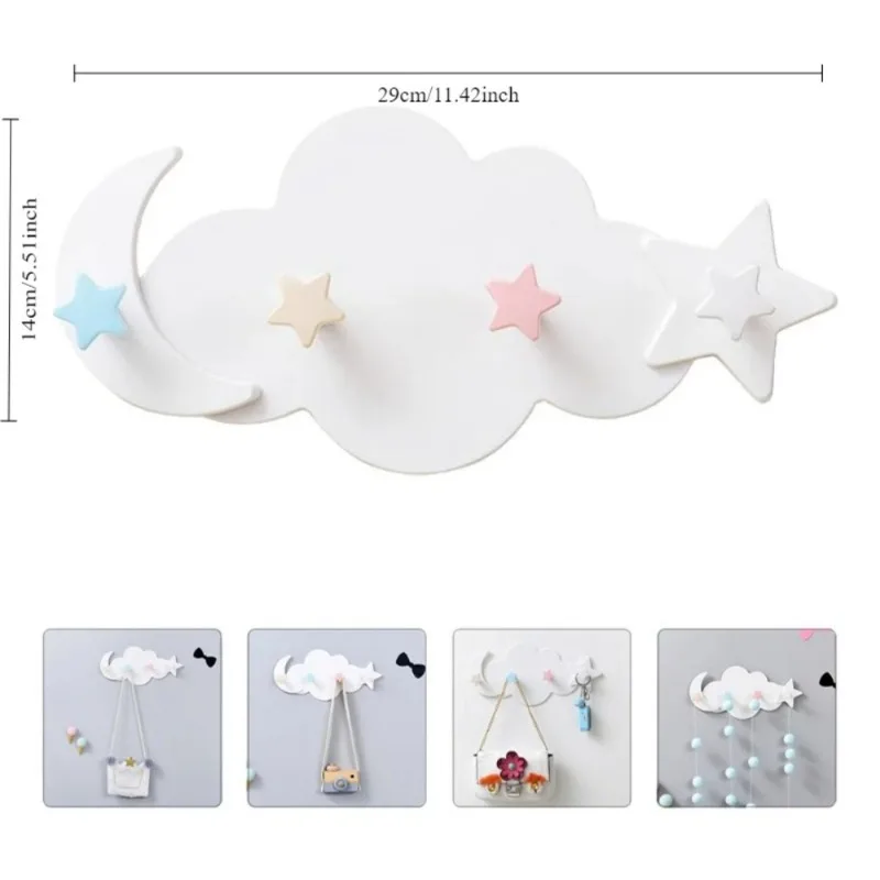 Nail free Hat Clothes Hooks Shelf Hanging Hanger,Cloud Themed Coat Rack Cloud Hanger,Wall-mounted Door Hanger For Boy&Girl