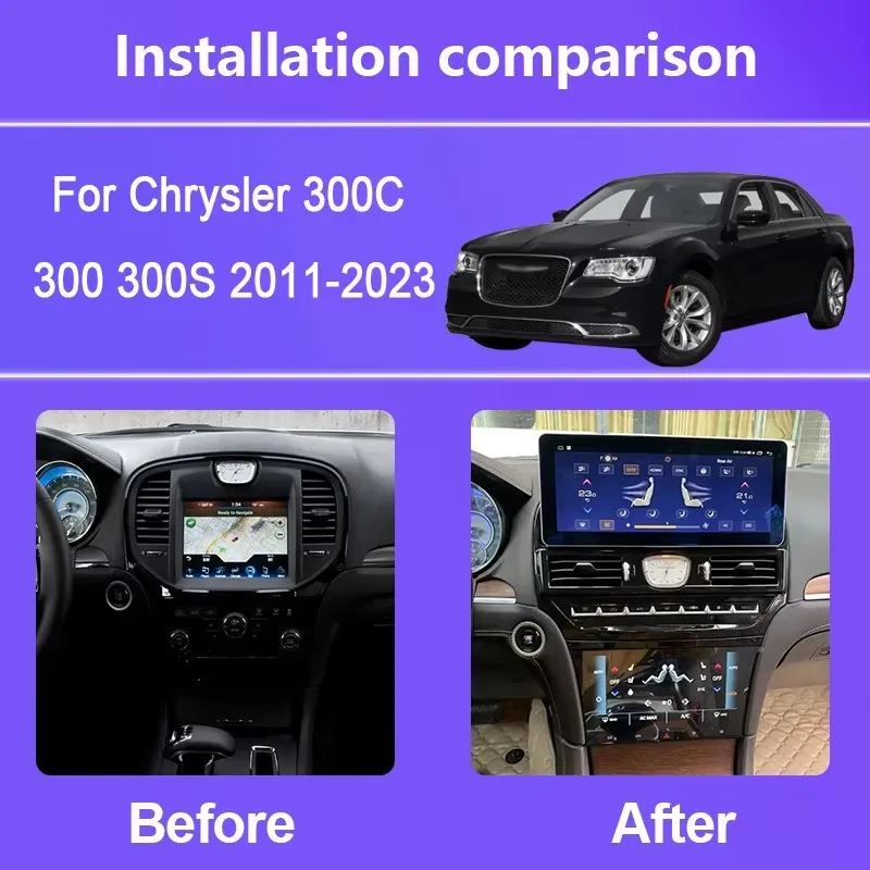 

12.3"Android14&Car Radio For Chrysler 300 300C 2011-2023 Multimedia Player Stereo Upgrade Dual Touch Screen Wireless Carplay+AC