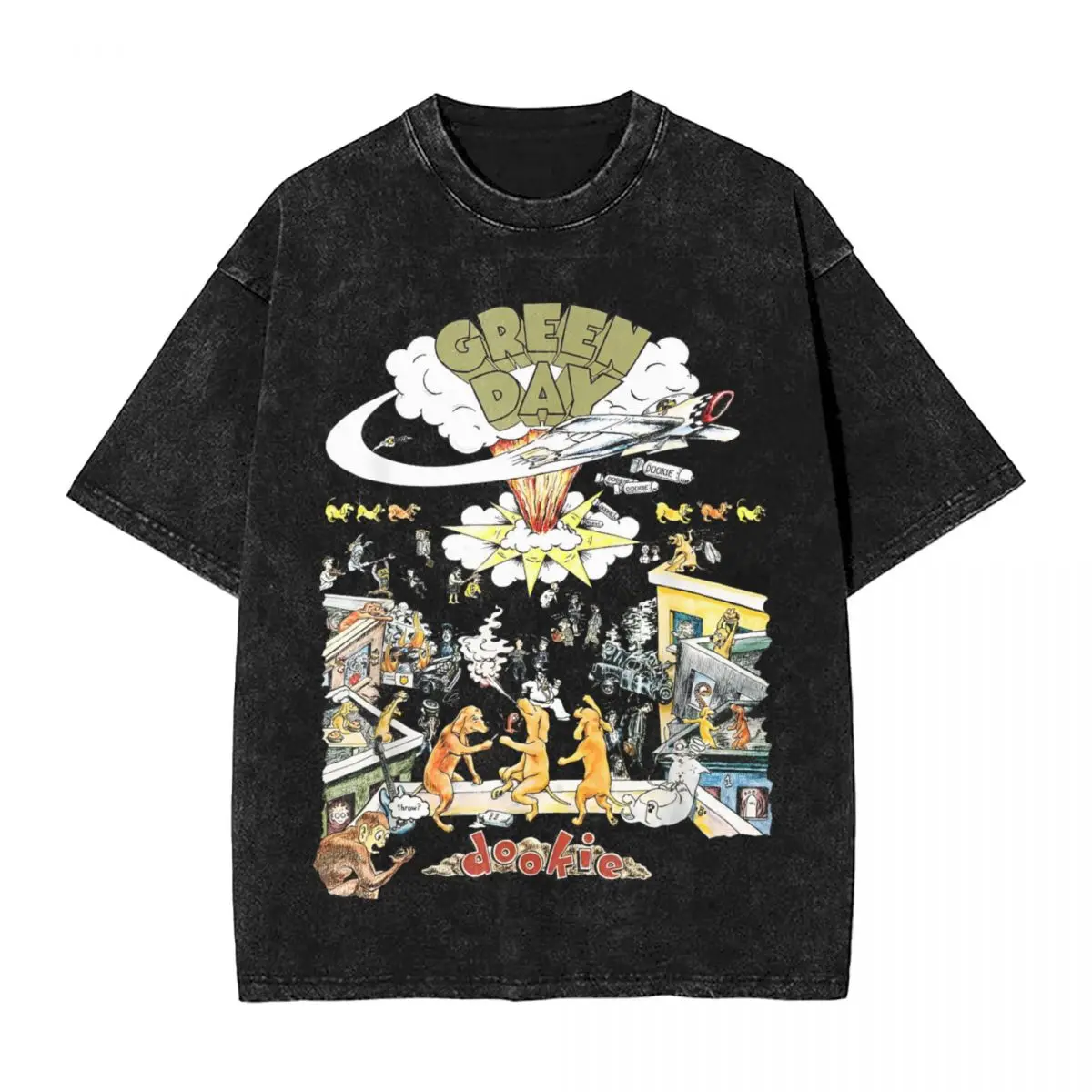 Green Days Dookie Scene Washed T Shirt Streetwear Hip Hop Novelty T-Shirts Tees Men Women 100% Cotton High Street Graphic