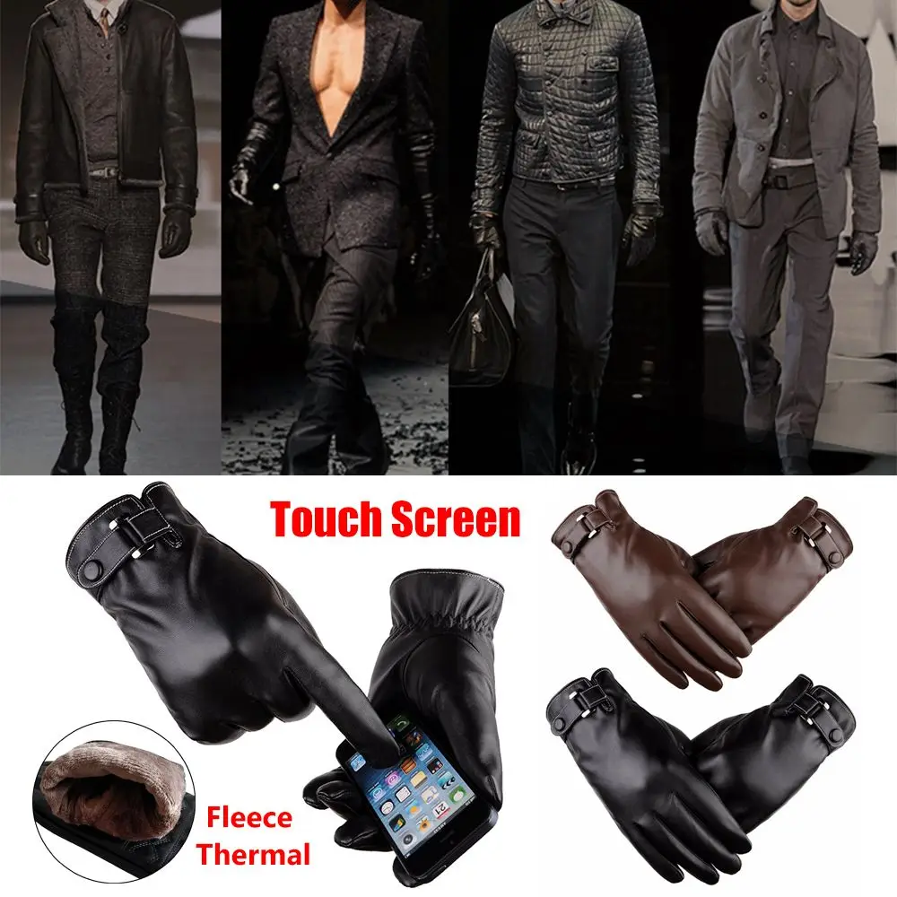 

Winter Warm Full Finge Windproof Driving Gloves Fleece Thermal Touch Screen Leather Gloves