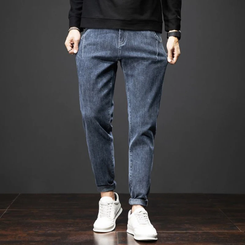26 New Men's Jeans Slim Fit Small Feet Four Season Embroidered Pants High-quality Classic Colors