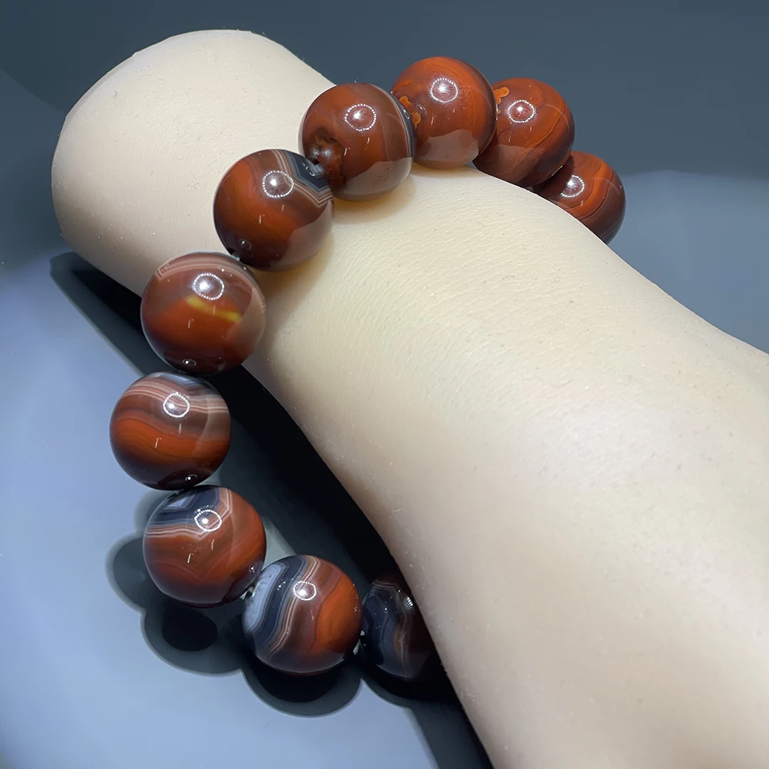 Natural Red Agate Beads Bracelets Wenwan Hand Strings Rare Charms Agate Natural High-quality Jewelry Antique Collection SC-02