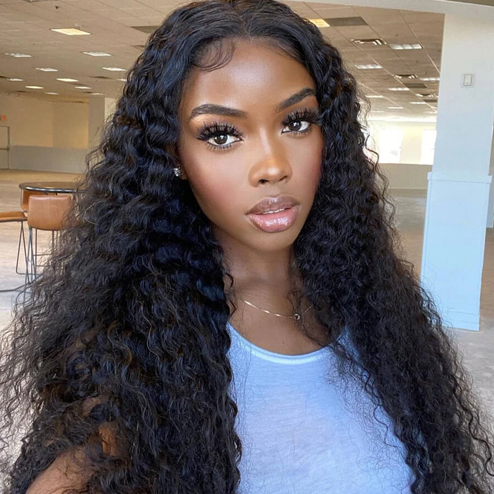 

Deep Wave 13x6 Lace Front Wigs Human Hair 200% Density Pre Plucked with Baby Hair Glueless HD Transparent Lace Front Wigs