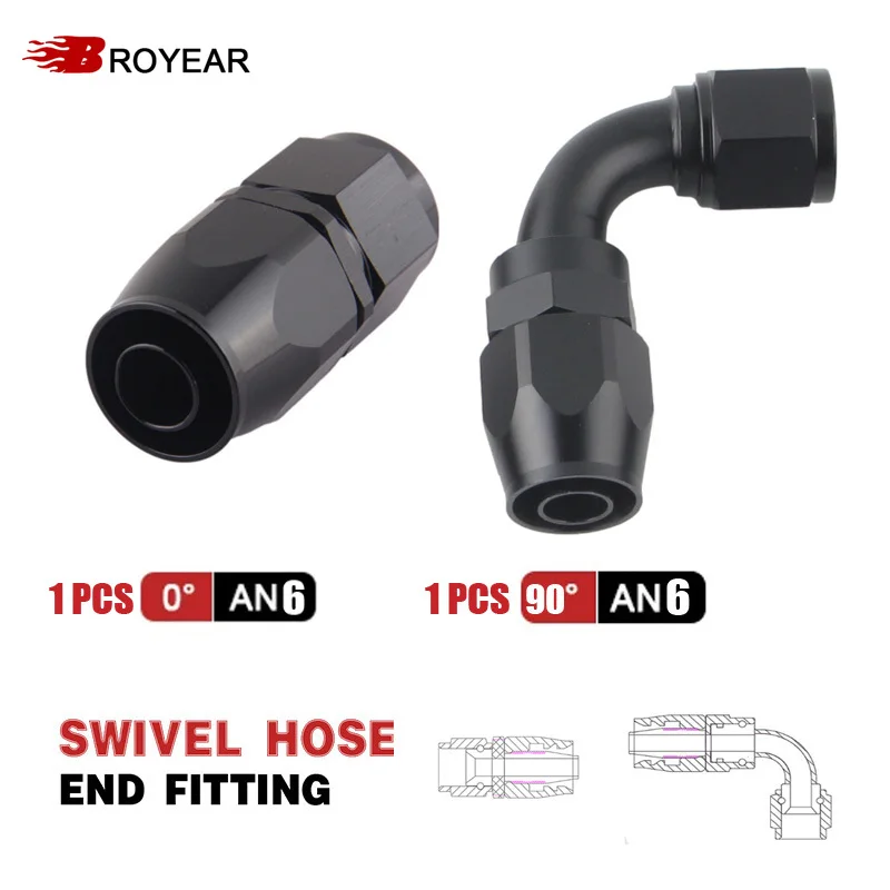 Broyear High Quality Straight 90 Degree Aluminum AN4 6 8 10 forged type swivel Hose End Fitting Adapter Oil cooler Fuel Line