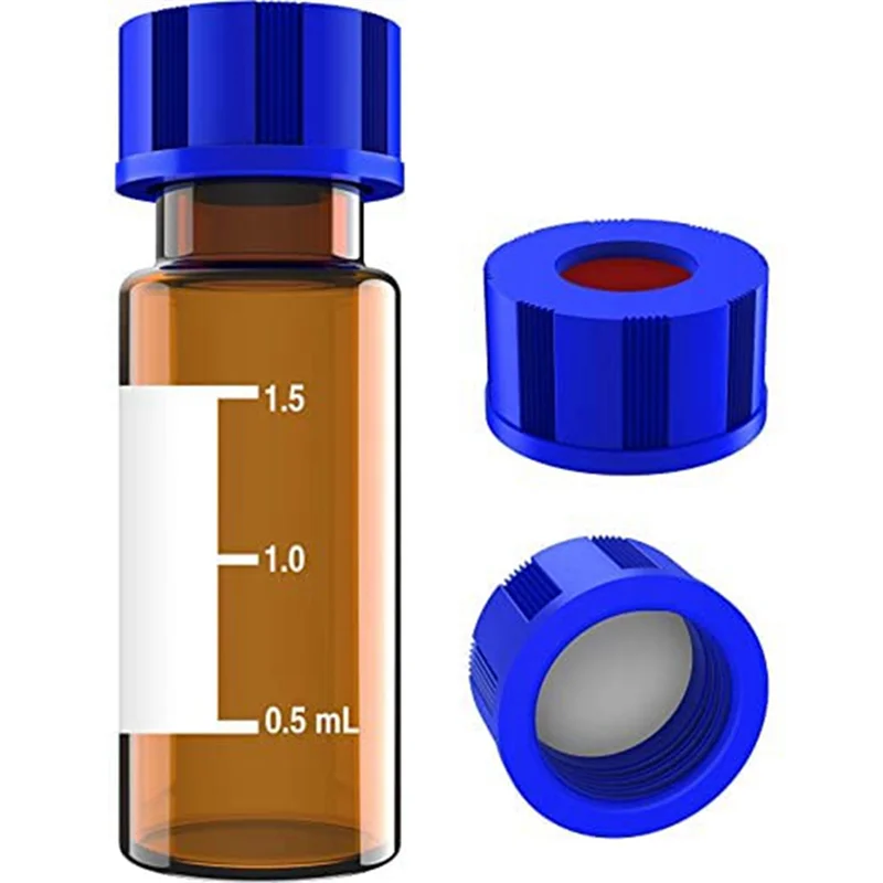 100 Pack Autosampler Vials, 2Ml HPLC Vials, 9-425 Lab Amber Vials with Write-on Spot and Graduations,Screw Cap, Amber