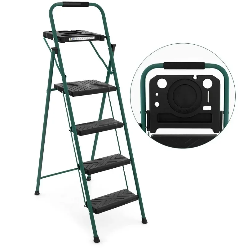 

4 Step Ladder Folding Portable Anti-Slip Steel Step Stool 330lbs with Tool Platform