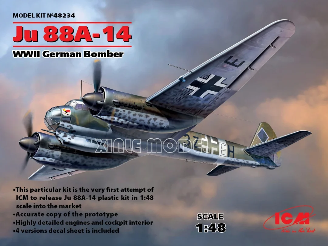 

ICM Plastic Assembled Aircraft Model Kit 48234 Ju 88A-14 WWII German Bomber 1/48