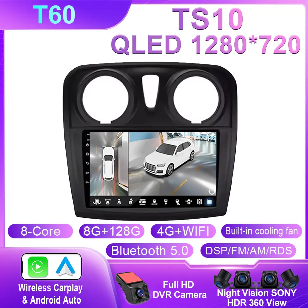 Android 14 Carplay Auto Voor Renault Logan 2 Sandero 2 2012-2016 2017 2018 2019 Autoradio Multimedia Speler stereo GPS WIFI DPS