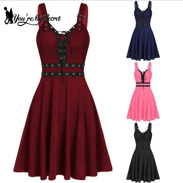 فستان أسود فاسق للنساء فستان الشمس نمط فاسق رداء القوطية زلة ثوب خمر القرون الوسطى الزي الربيع الشارع الشهير ملابس الصيف #2