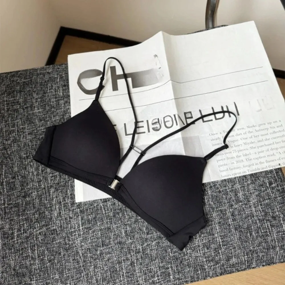 Front Button Bras Fine Straps Beautiful Back No Scars No Steel Rings French Triangular Cup Gathering Thin Design
