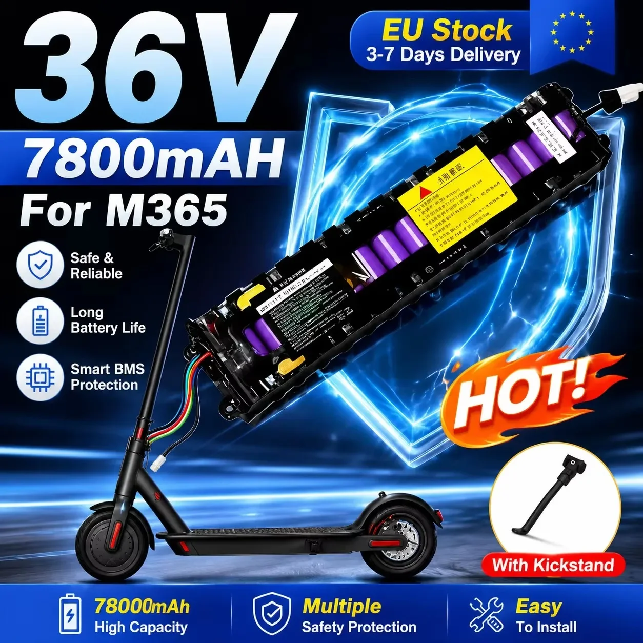 Batterie lithium-ion haute capacité 36V 10S3P 7800mAh, adaptée au scooter électrique Xiaomi Mi Home M365, communication Bluetooth étanche, moteur haute puissance 250W-1000W avec BMS intelligent.