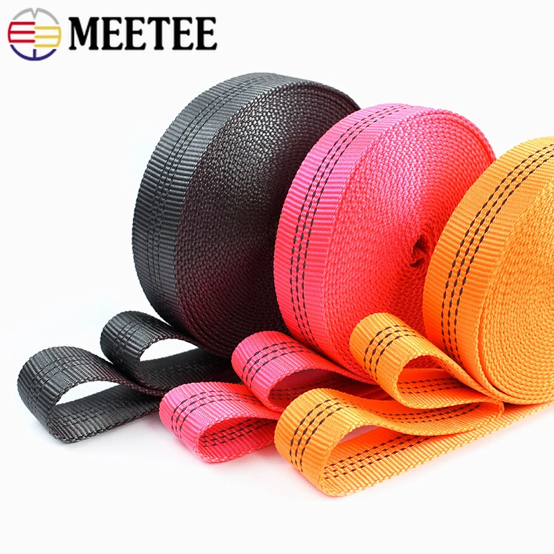 Cinta tubular reflectante de nailon Meetee de 25 mm, 5/10 metros, doble capa, para correas de mochila, collares de perro, accesorio de costura