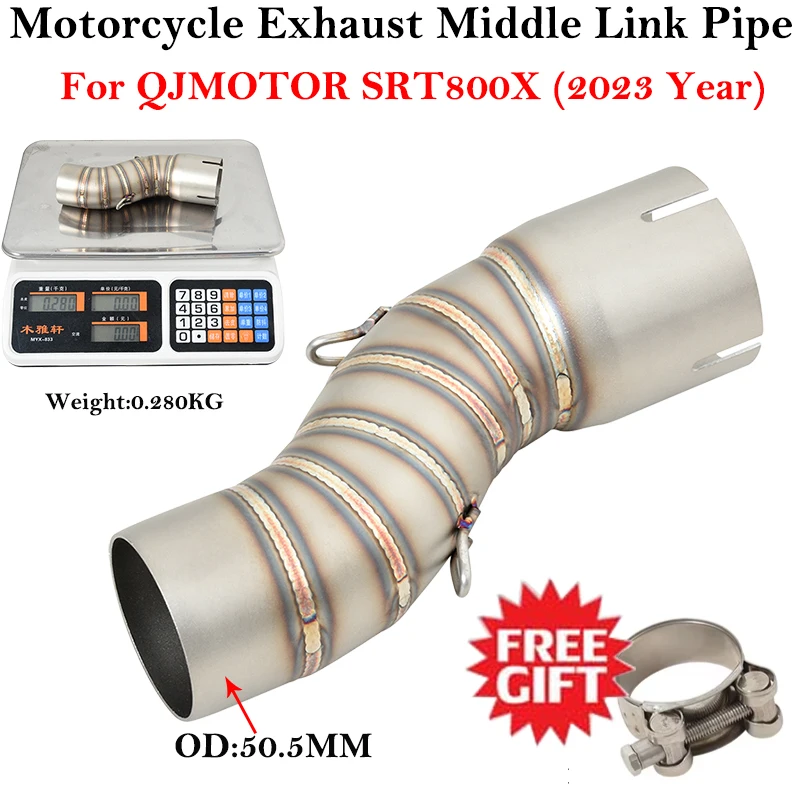 Slip On Per QJMOTOR SRT800X 2023 Moto Di Scarico Fuga Collegamento Coda 51 MILLIMETRI Silenziatore in acciaio inox Centrale di Collegamento Tubo