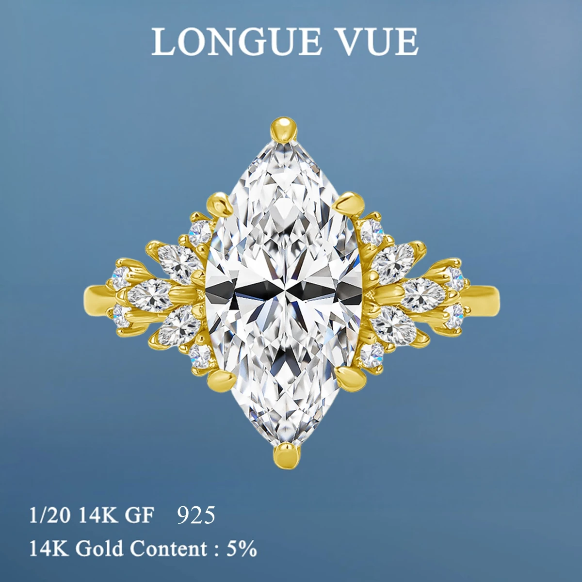 

14k Gold Filled 3CT Marquise Cut Moissanite Wedding Ring for Women Luxury Quality Lab Diamond Engagement Band with GRA Certified