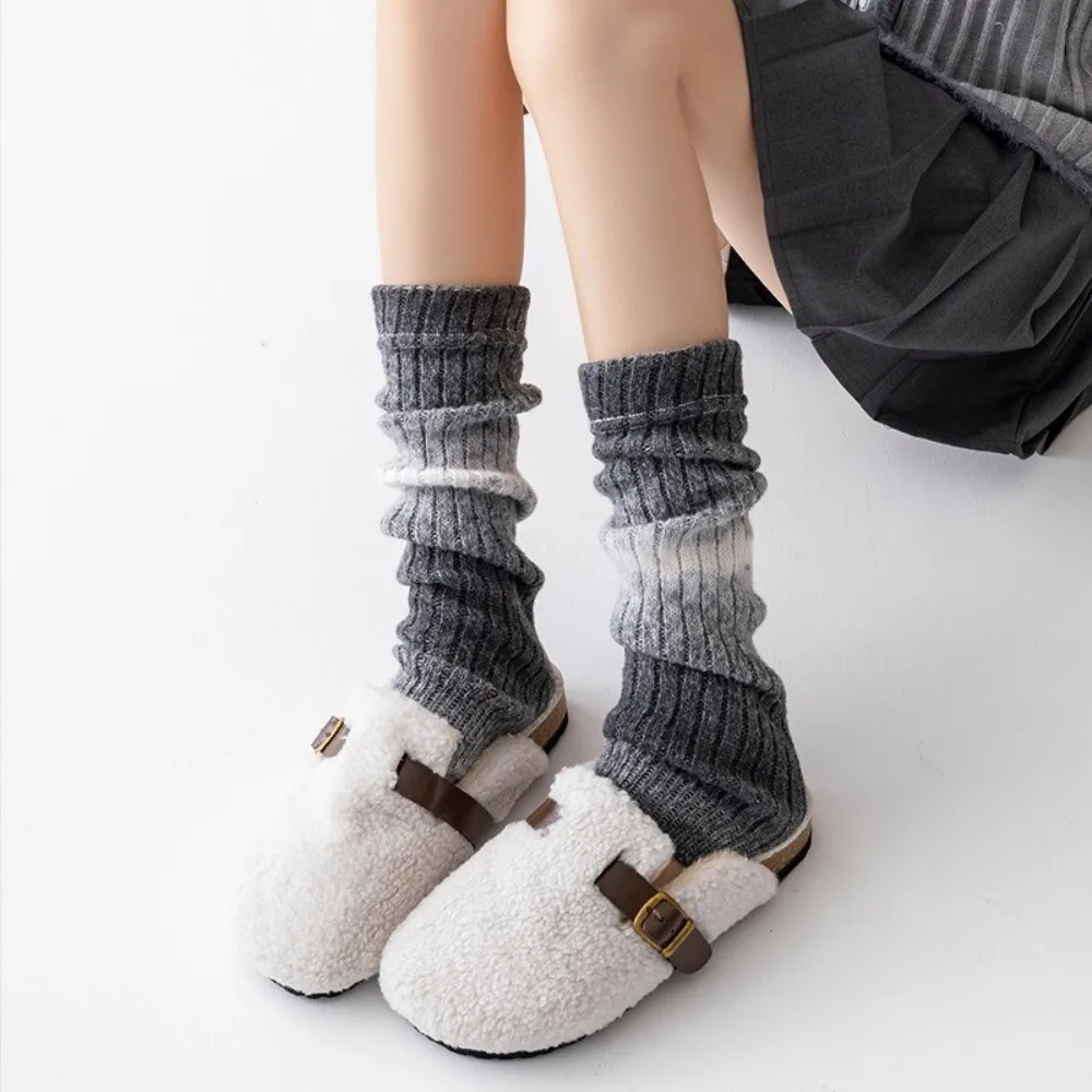

New Gradient Color Leg Warmers Harajuku Thickened Mid-Calf Sock Knitted Pile Sock Autumn and Winter