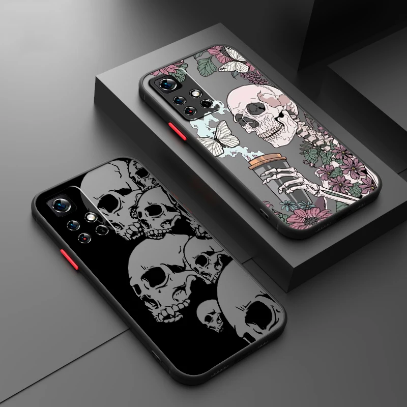 S-頭蓋骨-つや消し半透明の電話ケース、クールアート、つや消し、redmi note 13、12、12s、12t、11、11t、11e、10、10s、9プロプラス、5g