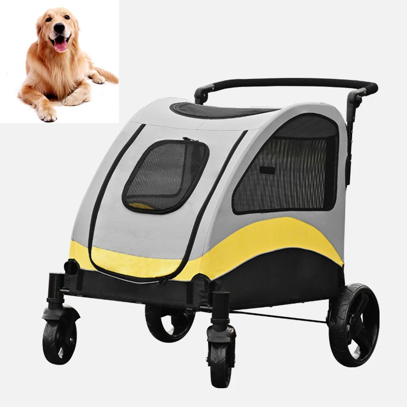 Wholesale Cheap Medium Large Pet Strollers Luxury Travel Dogs Trolley Folding Buggy 4 Wheels Detachable Twin Dog Stroller