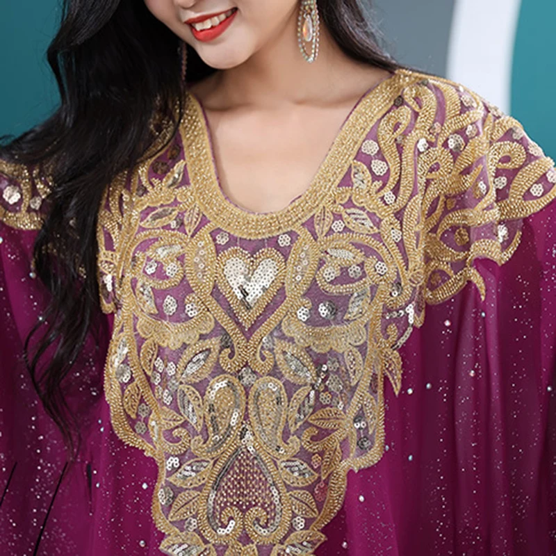 Ägyptisches traditionelles Khaleeji Thobe Kleid Volkstanz Robe Bauchtanz Kaftan Strass Wettbewerb Khaleegy Kostüm mit Gürtel