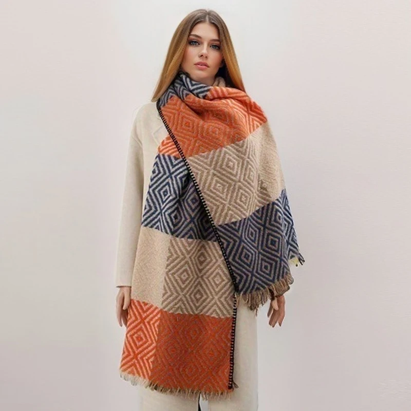 Classic Thick Poncho Shawl Women Cashmere Scarf Luxury Plaid Print Warm Blanket Pashmins Wraps with Tassel Bufanda 2023 Echarpe