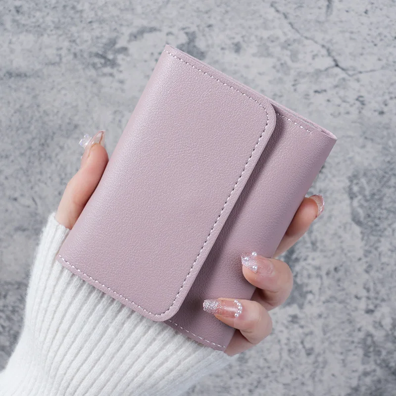 Trendy Short Women's Wallet Student Ticket Clip Multi Functional Card Bag Change Triple Fold Ultra Thin Smooth Surface Wallet