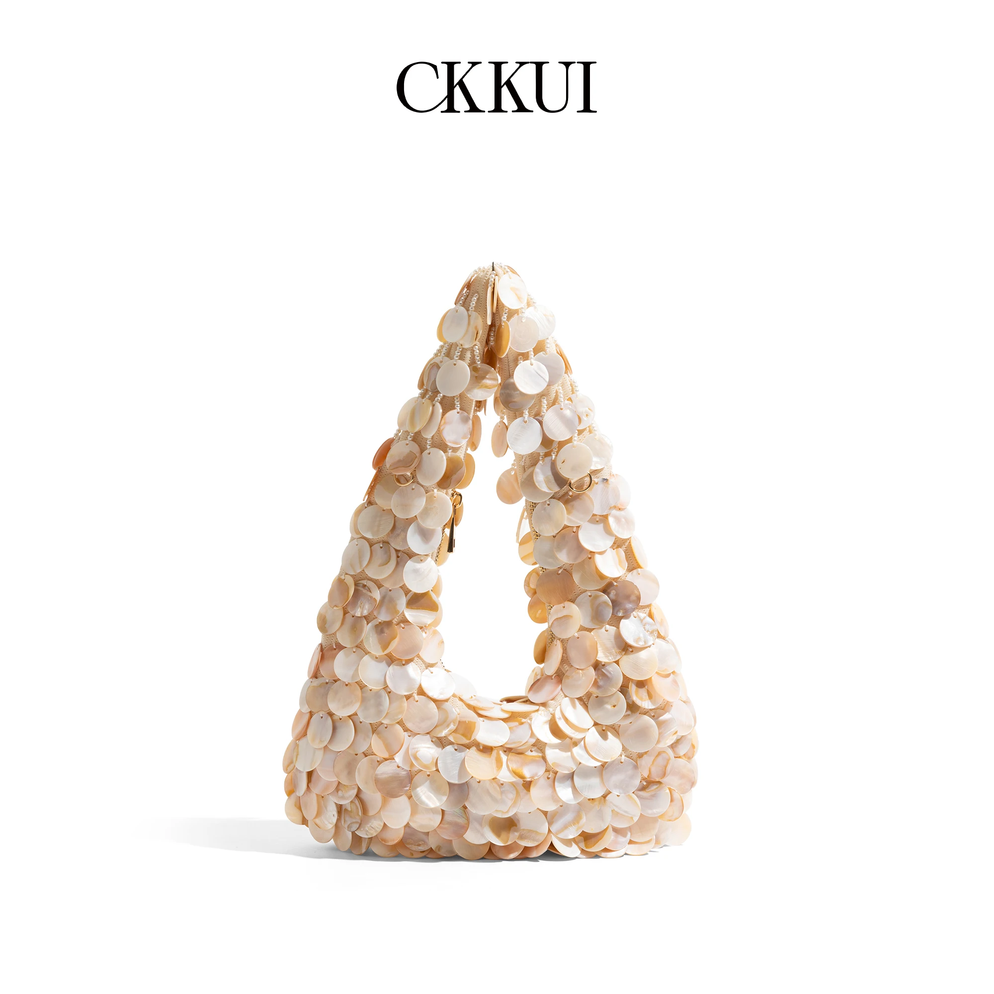 CKKUI Tassel Shell Woven Women's Purse, Handmade Sequined Shoulder Bags, Elegant Summer Beach Vacation Handbag