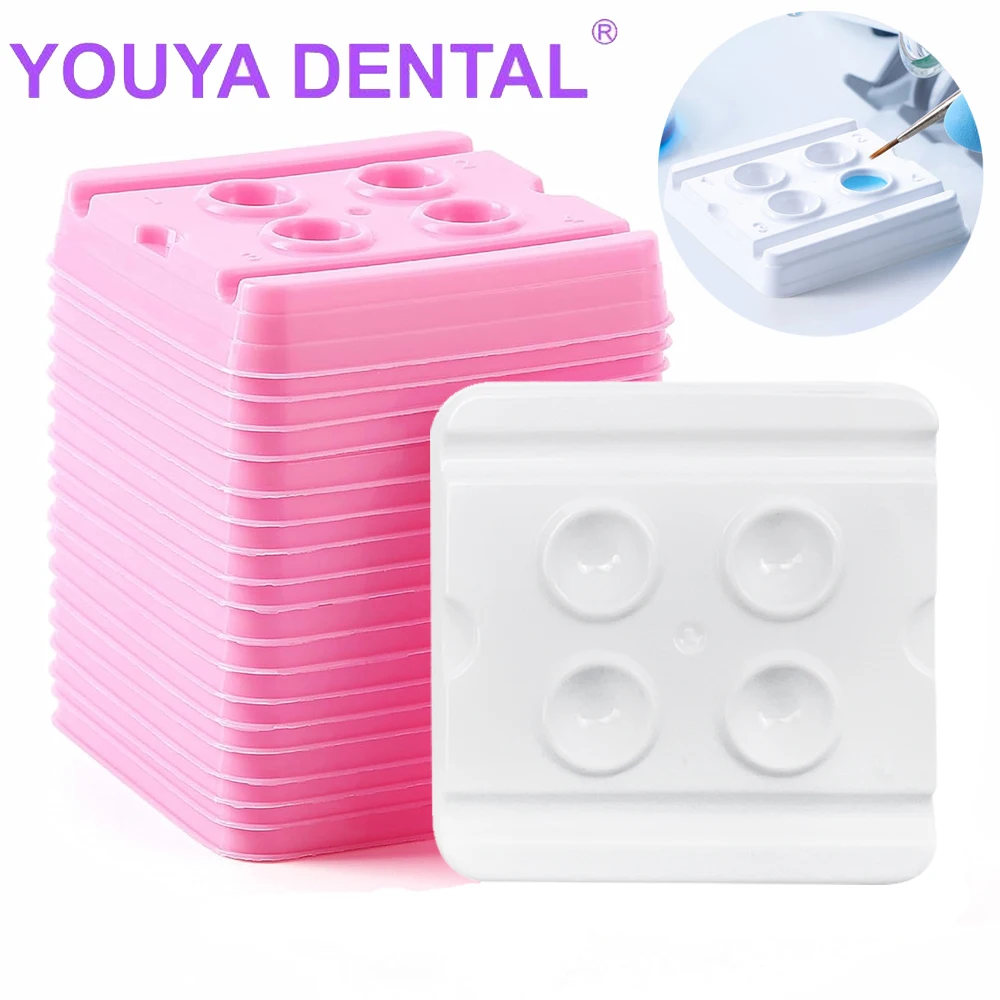 100Pcs Plastic 4 Holes Dental Mixing Wells Trays Dentistry Lab Supply Bonding Composite Adhesive Disposable Mixing Trays