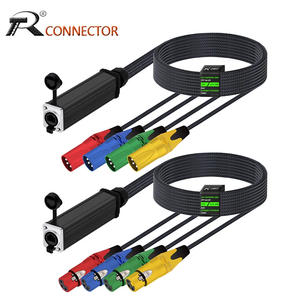STP RJ45 Cat5/Cat6 to 4 Channel 3Pin XLR Ethernet Extender for Live Stage,Sound,Lighting,Audio Recording Studio