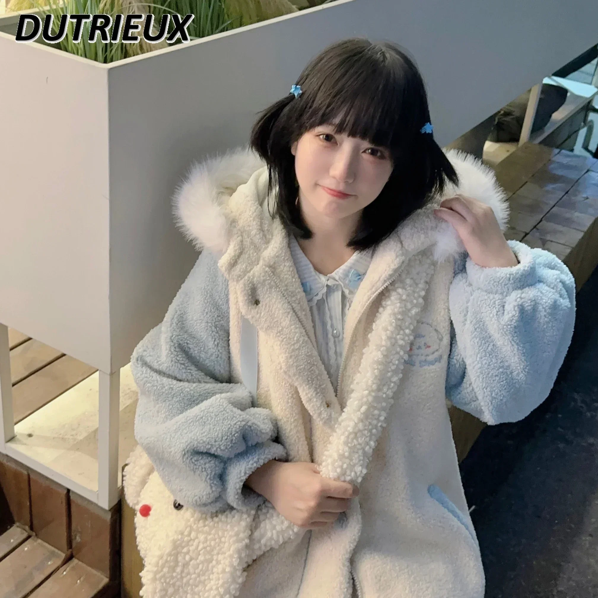

Autumn Winter New Soft Girl Loose Women's Warm Coat with Detachable Fur Collar Casual Jacket Fashion Thick Quilted Coats Female