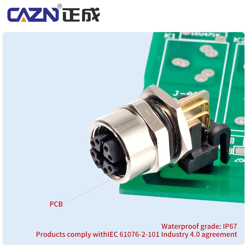 M12 Surface Mount Connectors 8-Pin SMD Type Straight 90 Degree Socket X Code Female Metal Plastic Brass Contacts Connector