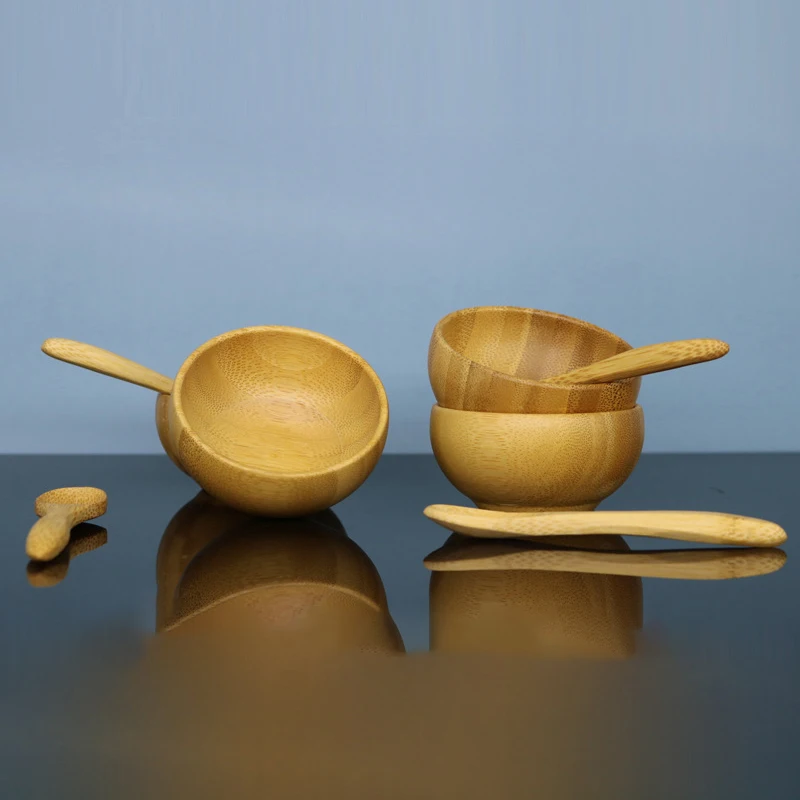 ·Mini Size Bamboo DIY Face Mask Mixing Bowl With Spoon Aromatherapy Bowl Set Massage Oil Face Care Makeup Tool Kits Accessories.