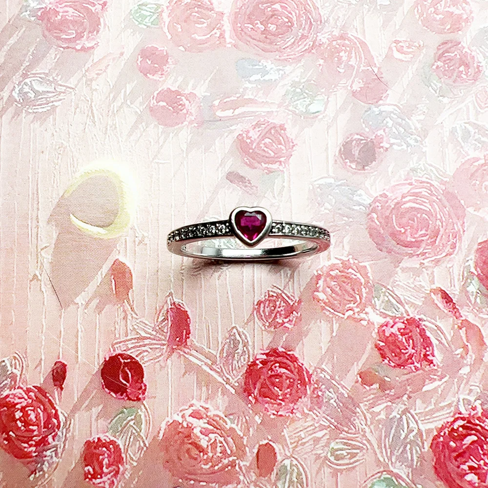 خاتم سوليتير على شكل قلب وردي على الطراز الأوروبي مجوهرات رومانسية راقية للنساء هدية حب جديدة في الفضة الإسترليني عيار 925 الحقيقية