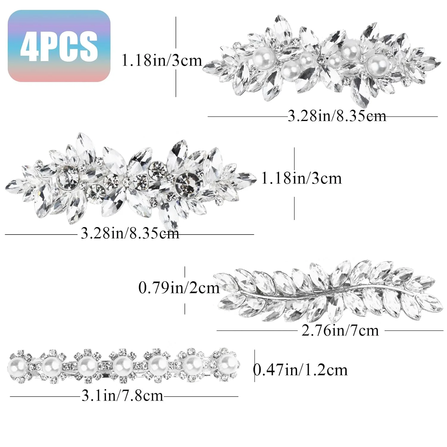 คลิปสปริงประดับมุกไรน์สโตน 4 ชิ้นมีความหรูหราและเรียบง่าย เหมาะสำหรับงานปาร์ตี้และงานแต่งงาน