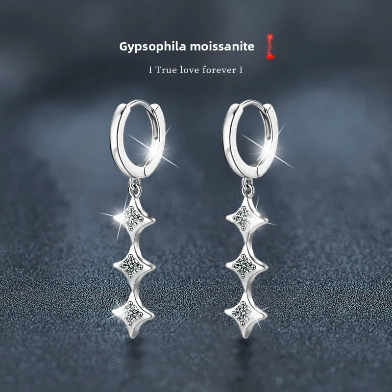 Elegant S925 Sterling Silver D-Color Moissanite Dangle Earrings - Fringe Design Jewelry for Women