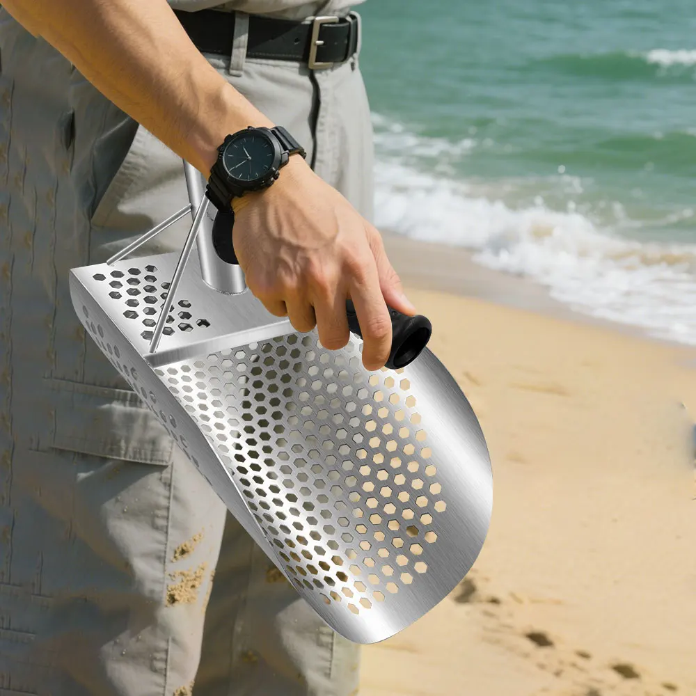 Sekop Pasir Logam Anti Karat Berkualitas Tinggi dengan Saringan yang Diperkuat & Pegangan Ergonomis Opsional