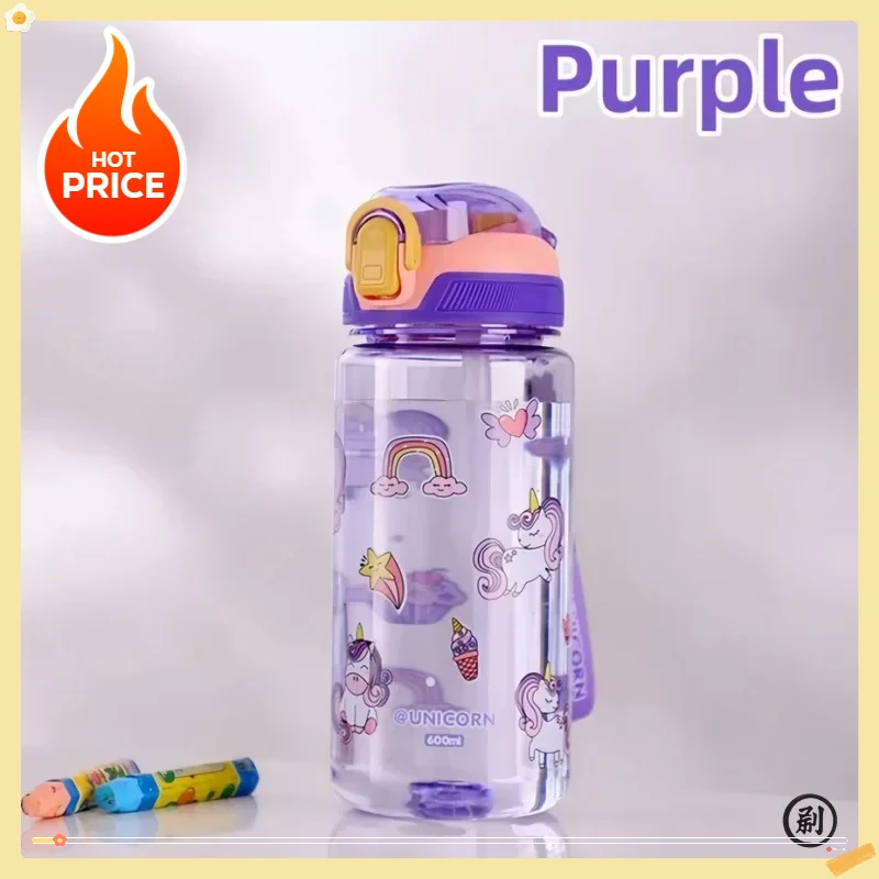 

！@！600ml Dinosaur Kids Water Bottle with Silicone Straw Leakproof Plastic Sippy Cup Summer Outdoor BPA-Free Durable Water Cup254