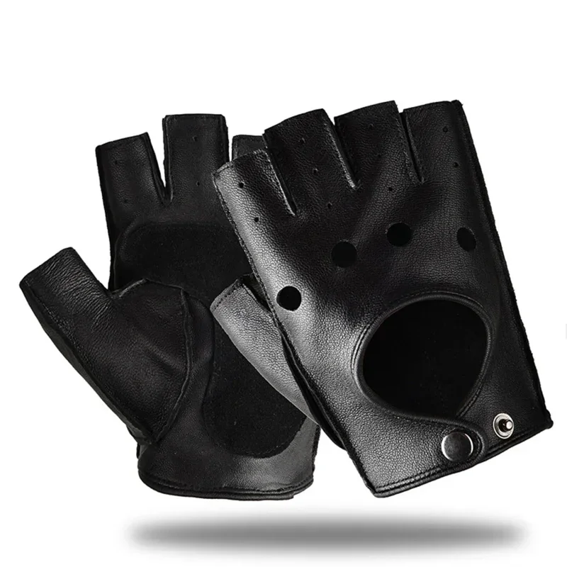 Guantes de cuero Pu sin dedos para hombre, manoplas de medio dedo para conducir, Fitness, motocicleta, ciclismo, piel de cabra, novedad