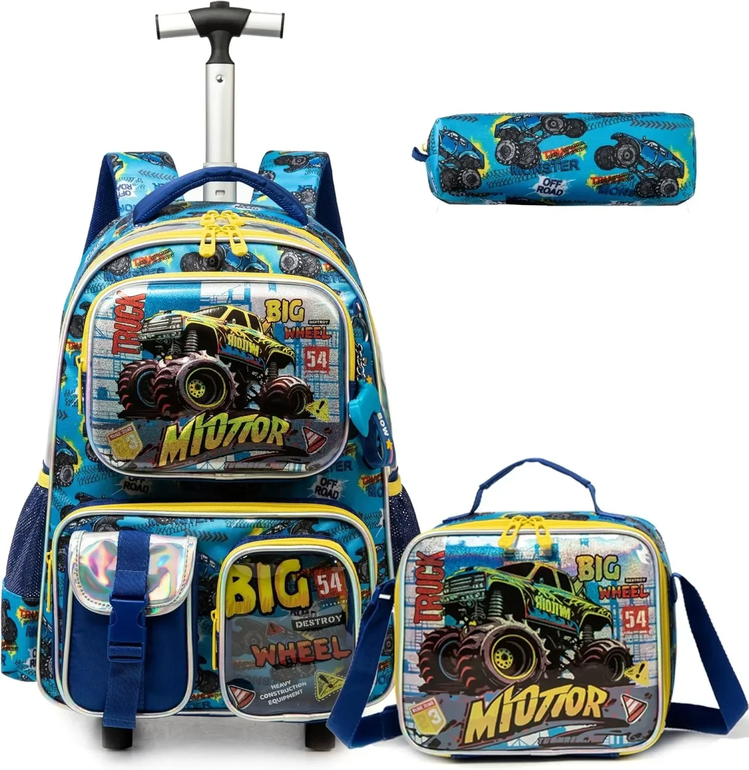 Kids Rolling Backpack for Boys Trolley Roller Luggage Backpacks on Wheels Elementary Multiple Function Pockets Travel School Bag