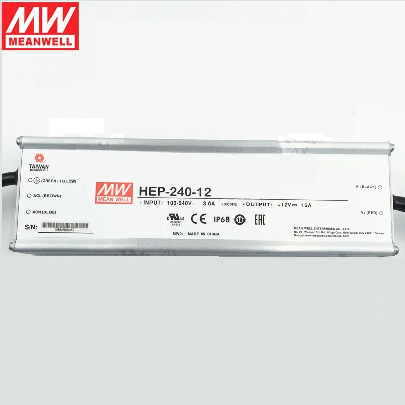 HEP-240-12 240W 12V16A Taiwan Mingwei Fanless Fully Sealed High-efficiency Switching Power Supply New