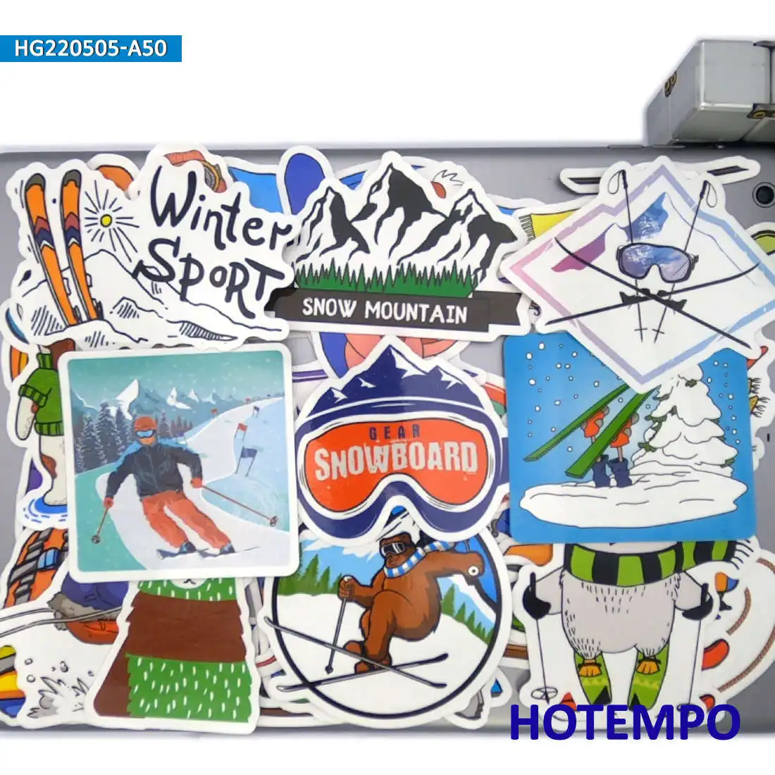 50pcs Snow Adventure Alpine Nordic Freestyle Skiing Cartoon Graffiti Phone Laptop Stickers for Motorcycle Car Waterproof Sticker