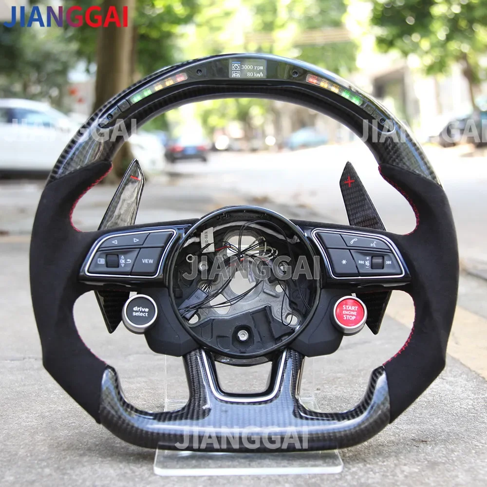 Led Carbon Fiber Steering Wheel For Audi RS3 RS4 RS5 S3 S4 S5 A3 A5 A4 2016-2021 Sport Steering Wheel Start Buttons Paddles