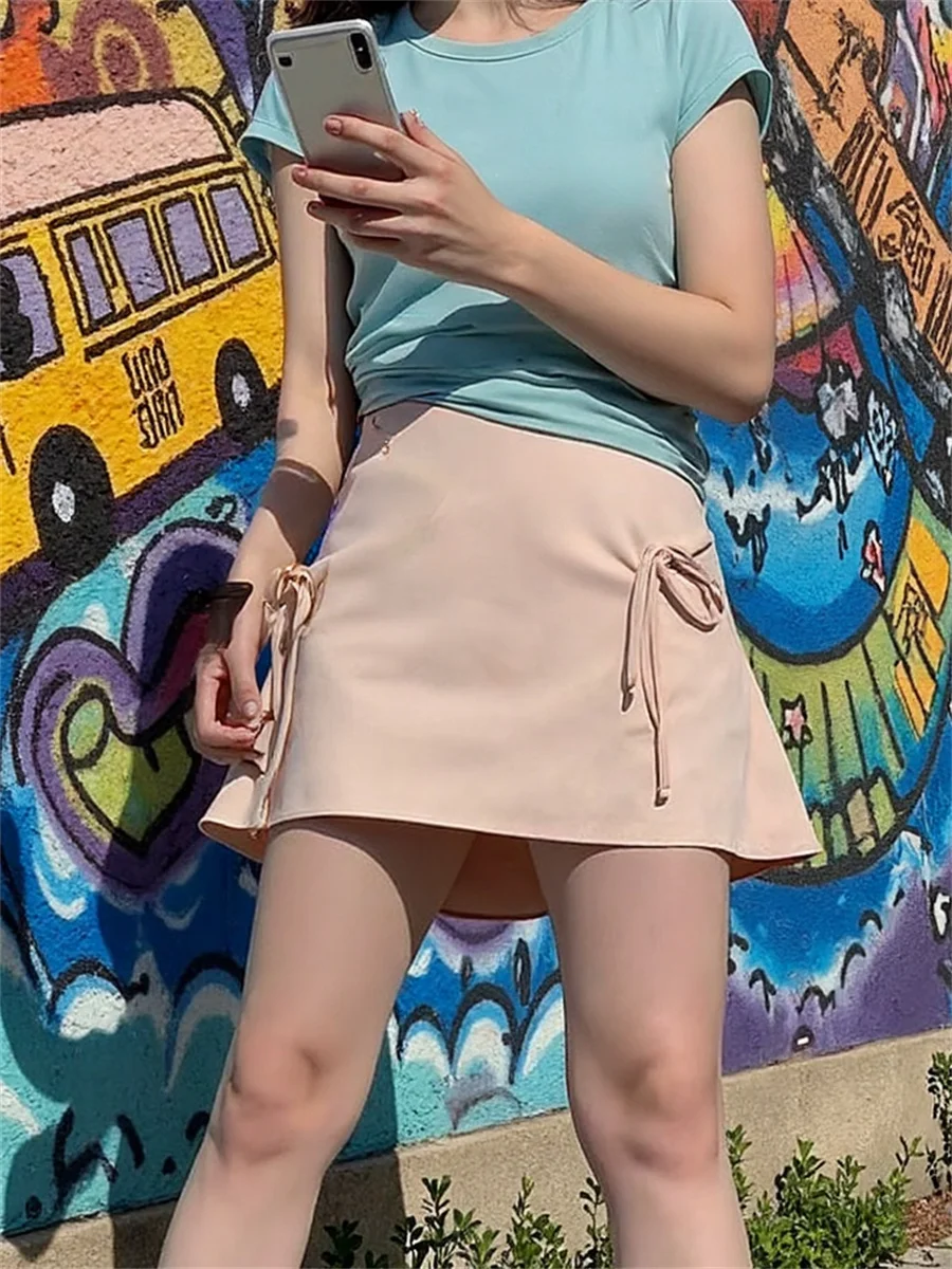 

Smooth Solid Mini Skirts Womens Cotton Patchwork Pleated Hem Midi Artistic Modern Chic Elegant Layered Mesh Feminina Classic