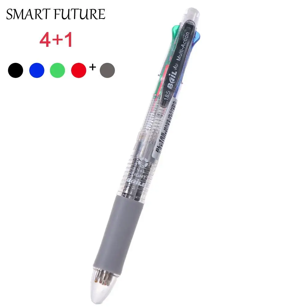 

4 шт., 4 цвета, шариковая ручка, разноцветные шариковые ручки 5 в 1, автоматический карандаш, многоцветная выдвижная ручка, креативная резиновая ручка