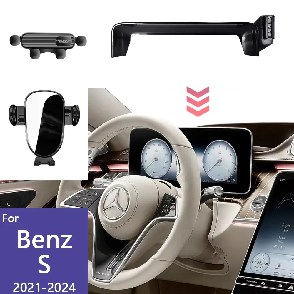 

Phone Holder Car For Mercedes-Benz S Class W223 2024-2021 Screen Panel Fixed Base Mobile Phone Wireless Charging Gravity Mount