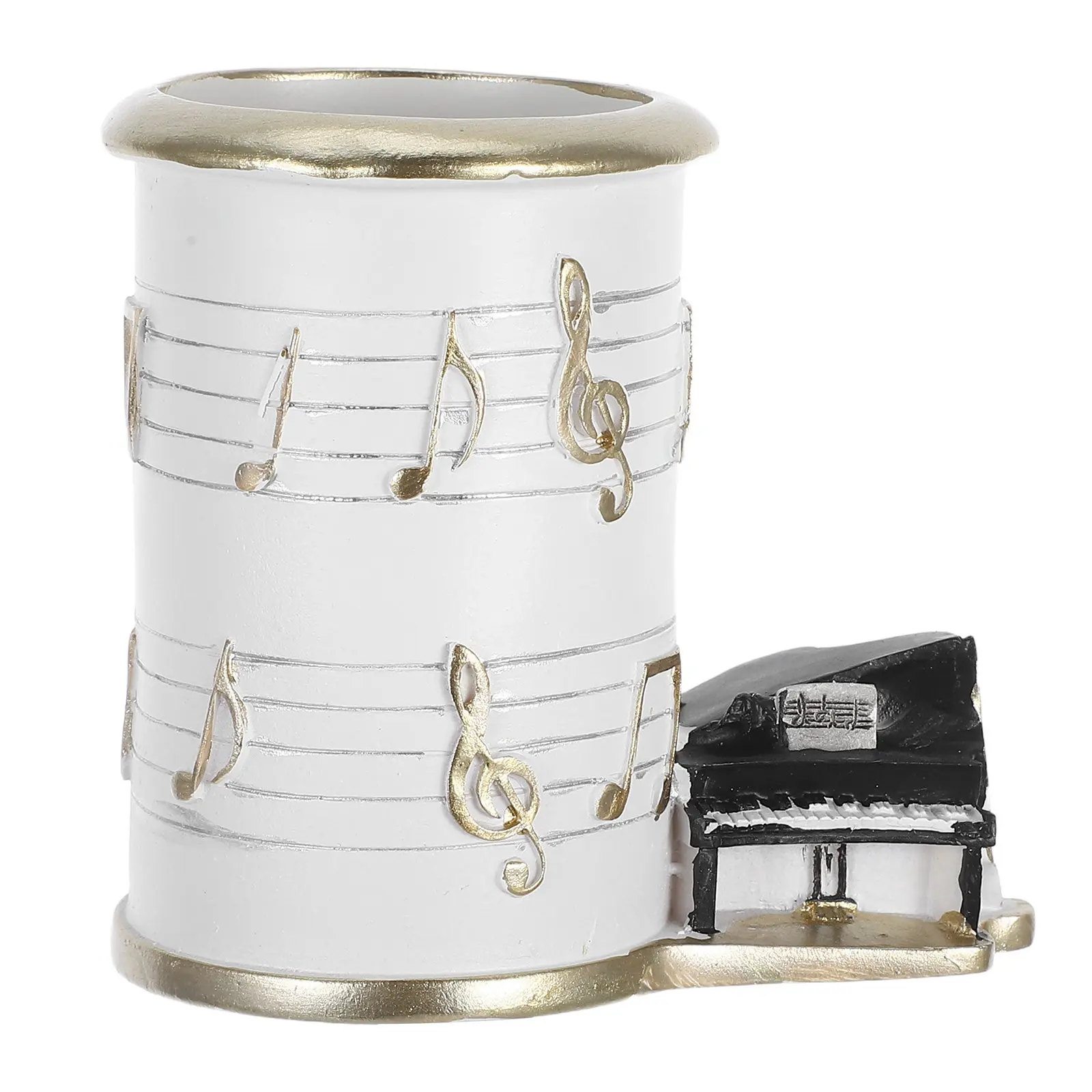 1Pcs Premium Resin Note Lines Brush Holder Piano Theme Pen Storage Organizer Makeup Brush Container Desk Adornment for Students