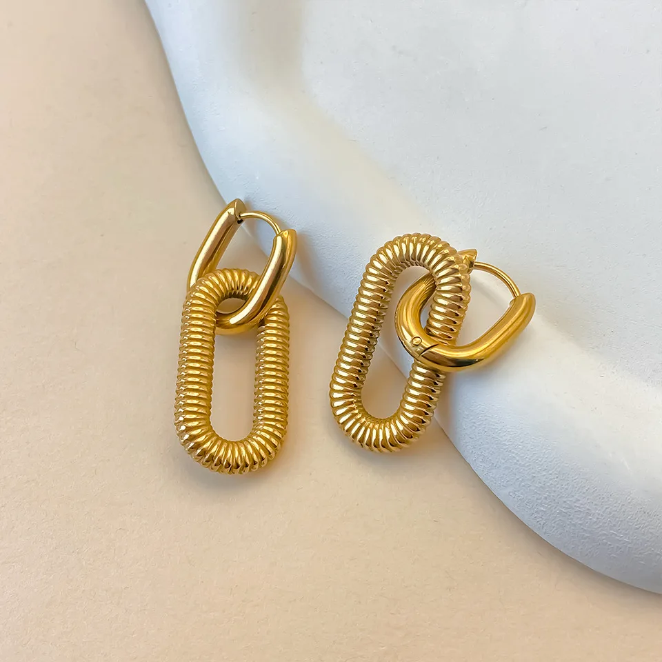 St.delan 18K Vergoldete Edelstahl-Ketten-Ohrringe für Frauen Trendiger Premium-Modeschmuck Ohr-Accessoire – Detail 8