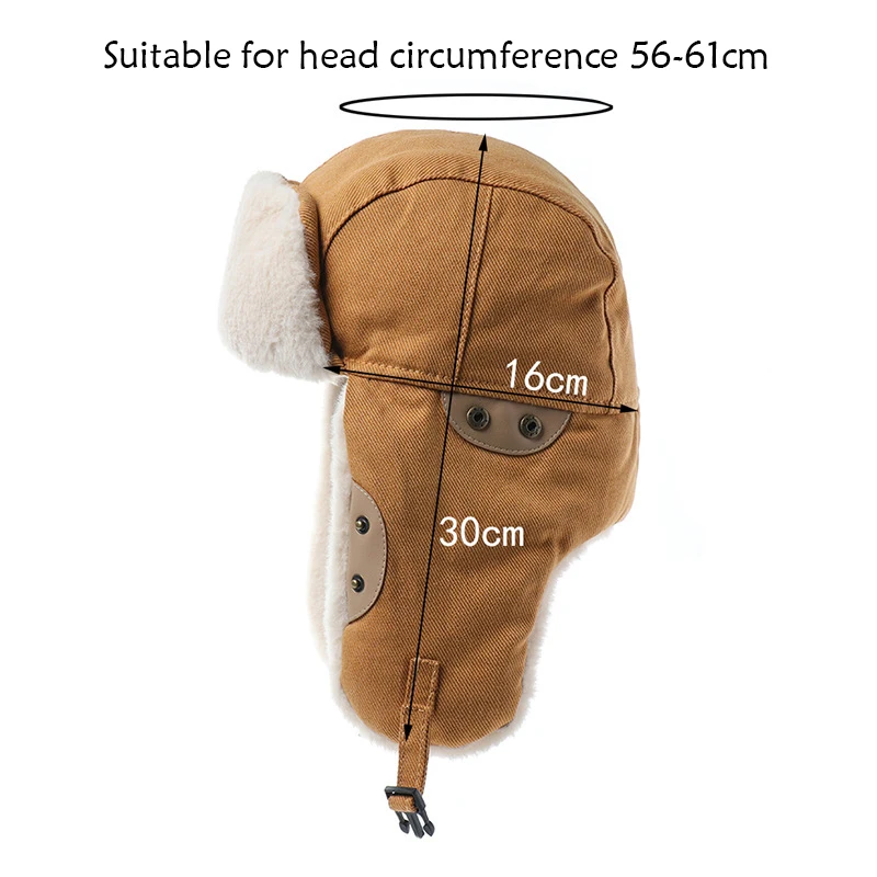 SupSindy Men Winter Bomber Hat With Goggles Outdoor Motorcycle Windproof Warm Faux Fur Pilot Earflap Hat Canvas Thermal Ushanka